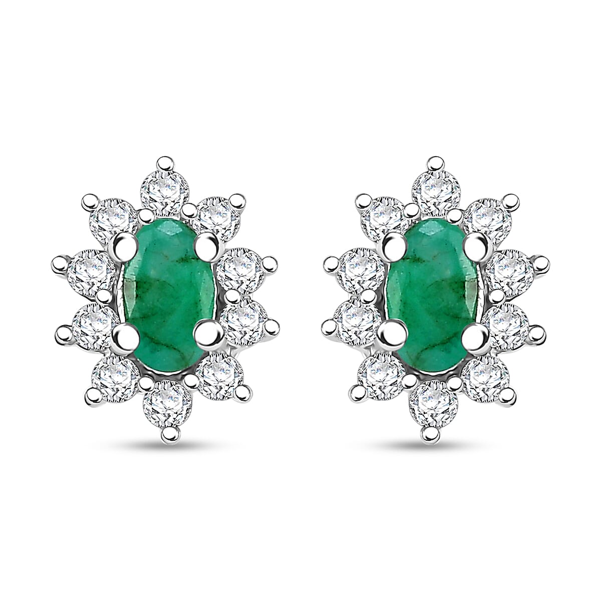 Kagem Zambian Emerald and Moissanite 0.75 ctw Snowflake Earrings in Rhodium Over Sterling Silver