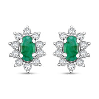 Kagem Zambian Emerald and Moissanite 0.75 ctw Snowflake Earrings in Rhodium Over Sterling Silver