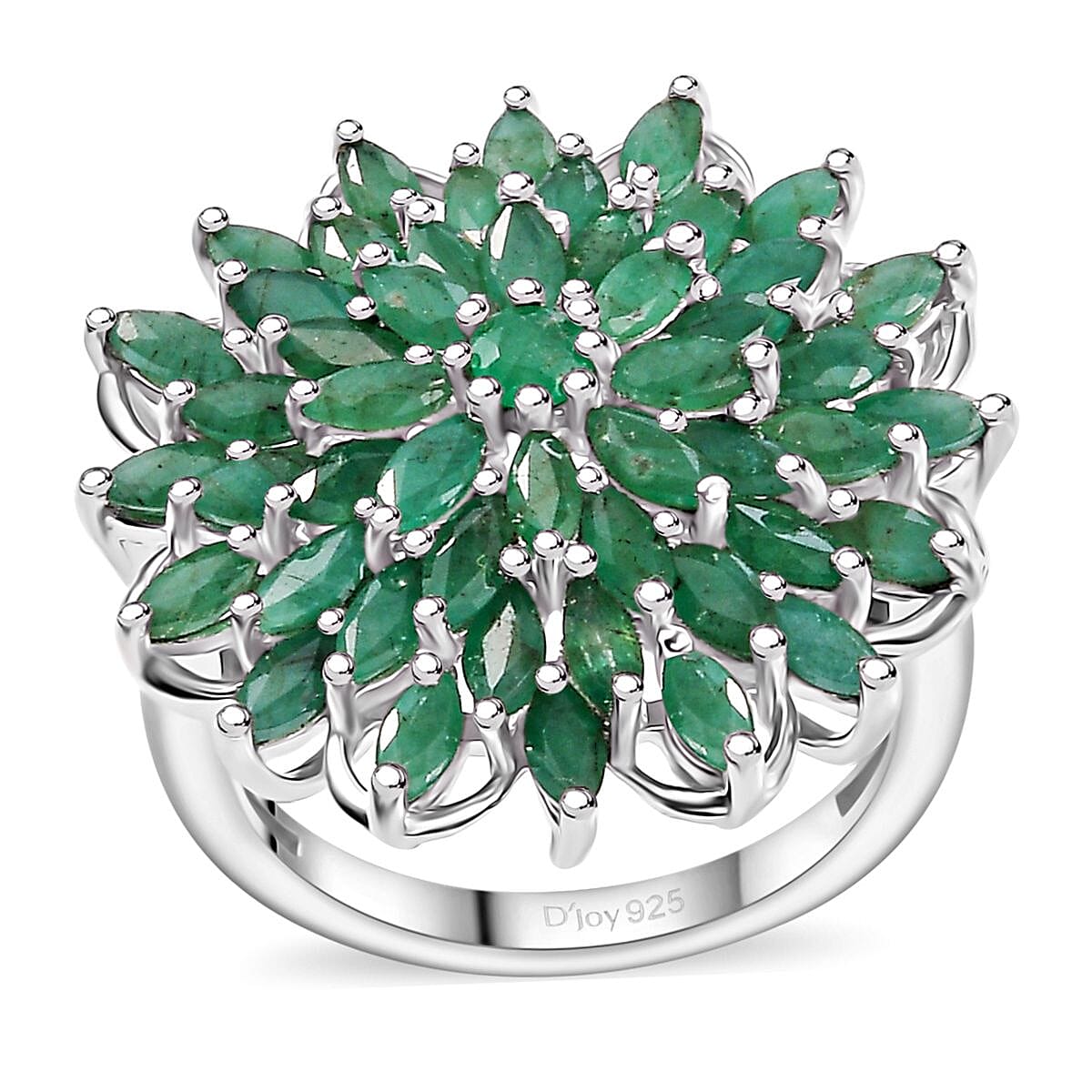 Kagem Zambian Emerald Floral Spray Ring in Rrhodium Over Sterling Silver (Size 7.0) 3.80 ctw