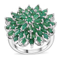 Kagem Zambian Emerald Floral Spray Ring in Rrhodium Over Sterling Silver (Size 7.0) 3.80 ctw - Sticky add to cart bar