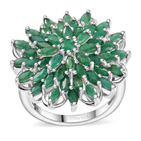 Kagem Zambian Emerald Floral Spray Ring in Rrhodium Over Sterling Silver (Size 7.0) 3.80 ctw