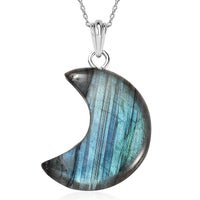 Malagasy Labradorite 50.00 ctw Moon Shape Pendant Necklace in Sterling Silver 20 Inches