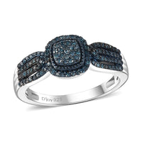Doorbuster Blue Diamond (IR) Cluster Ring in Rhodium Over Sterling Silver (Size 10.0) 0.33 ctw