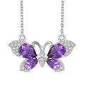 African Amethyst and Multi Gemstone 3.20 ctw Butterfly Necklace in Platinum Over Sterling Silver & Stainless Steel Chain 18 Inches - Sticky add to cart bar