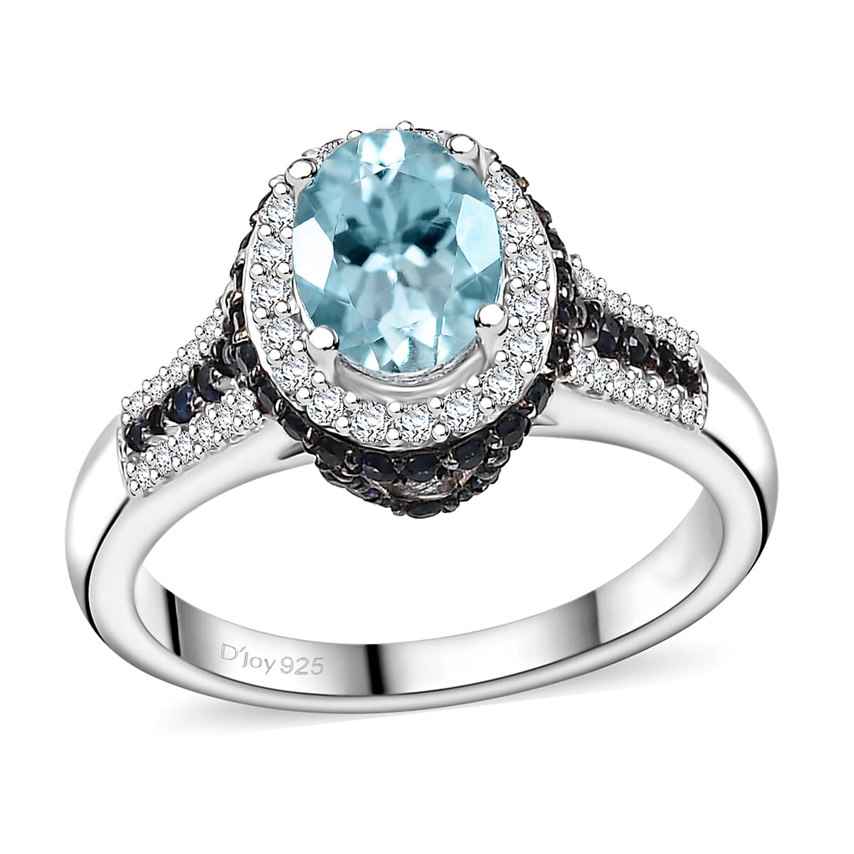 Santa Maria Aquamarine, Multi Gemstone Ocean Whisper Ring in Rhodium Over Sterling Silver (Size 10.0) 2.00 ctw
