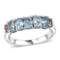 Santa Maria Aquamarine, Padparadscha Sapphire Ocean Breeze Ring in Rhodium Over Sterling Silver (Size 7.0) 0.90 ctw - Sticky add to cart bar