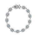 Santa Maria Aquamarine and Moissanite 5.80 ctw Sunburst Bracelet in Rhodium Over Sterling Silver (6.50 In) - Sticky add to cart bar