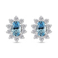 Santa Maria Aquamarine and Moissanite 0.85 ctw Sunburst Earrings in Rhodium Over Sterling Silver - Sticky add to cart bar