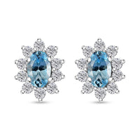 Santa Maria Aquamarine and Moissanite 0.85 ctw Sunburst Earrings in Rhodium Over Sterling Silver