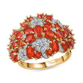 Mexican Cherry Fire Opal and Moissanite 3.30 ctw Flower Ring in 18K Vermeil Yellow Gold Over Sterling Silver - Sticky add to cart bar