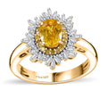 Madagascar Yellow Sapphire, Natural Yellow and White Diamond (I3) (0.33 cts) Sunburst Ring in 18K Vermeil YG Over Sterling Silver (Size 10.0) (Del. in 10-12 Days) 1.40 ctw - Sticky add to cart bar