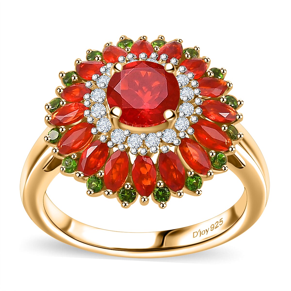 Mexican Cherry Fire Opal and Multi Gemstone 1.80 ctw Ring in 18K Vermeil Yellow Gold Over Sterling Silver