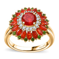 Mexican Cherry Fire Opal and Multi Gemstone 1.80 ctw Ring in 18K Vermeil Yellow Gold Over Sterling Silver
