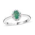 Kagem Zambian Emerald, Diamond Sunburst Ring in Rhodium Over Sterling Silver (Size 10.0) 0.50 ctw - Sticky add to cart bar