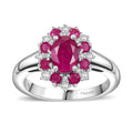 Premium Montepuez Ruby, Moissanite Floral Ring in Rhodium Over Sterling Silver (Size 10.0) 1.65 ctw - Sticky add to cart bar