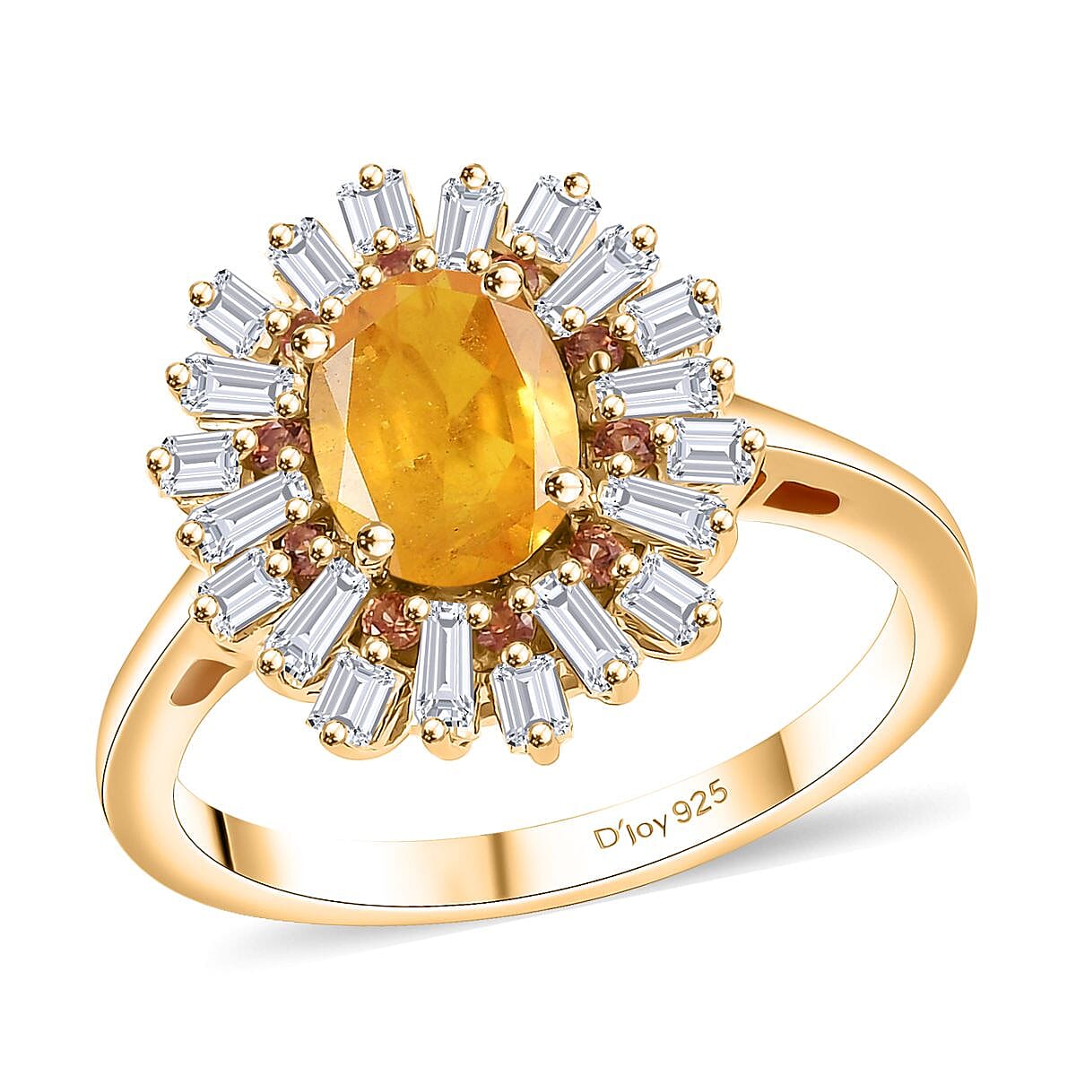 Madagascar Yellow Sapphire and Multi Gemstone 2.50 ctw Sunburst Flower Ring in 18K Vermeil Yellow Gold Over Sterling Silver