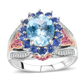 Premium Mangoro Aquamarine, Multi Gemstone Floral Harmony Ring in Vermeil RG and Rhodium Over Sterling Silver (Size 10.0) (Del. in 8-10 Days) 4.10 ctw - Sticky add to cart bar