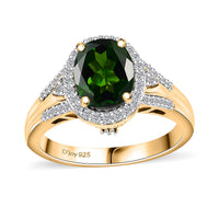 Chrome Diopside, White Zircon Halo Ring in 18K Vermeil YG Over Sterling Silver (Size 10.0) 2.35 ctw