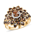 Jenipapo Andalusite, Moissanite Floral Ring in 18K Vermeil YG Over Sterling Silver (Size 10.0) 1.00 ctw - Sticky add to cart bar