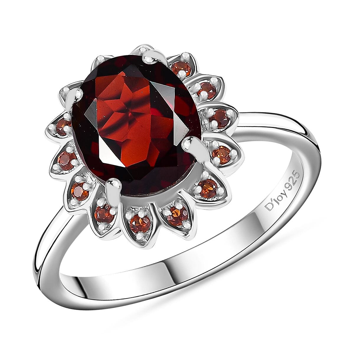 Mozambique Garnet Sunflower Ring in Rhodium Over Sterling Silver (Size 10.0) 3.25 ctw