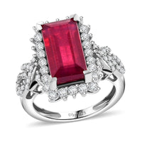 Niassa Ruby (FF), White Zircon Ring in Rhodium Over Sterling Silver (Size 10.0) 8.10 ctw