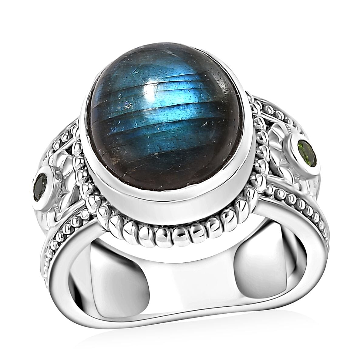 Karis Malagasy Labradorite, Chrome Diopside Art Deco Ring in Platinum Bond (Size 10.0) 5.75 ctw