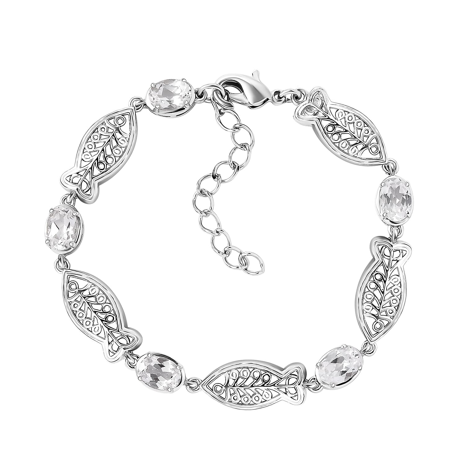 Lab Created White Sapphire 5.40 ctw Fish Bracelet in Platinum Over Copper with Magnet (6.50-8.00In)