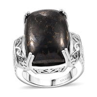 Karis Matrix Silver Shungite Solitaire Ring in Platinum Bond (Size 10.0) 10.50 ctw
