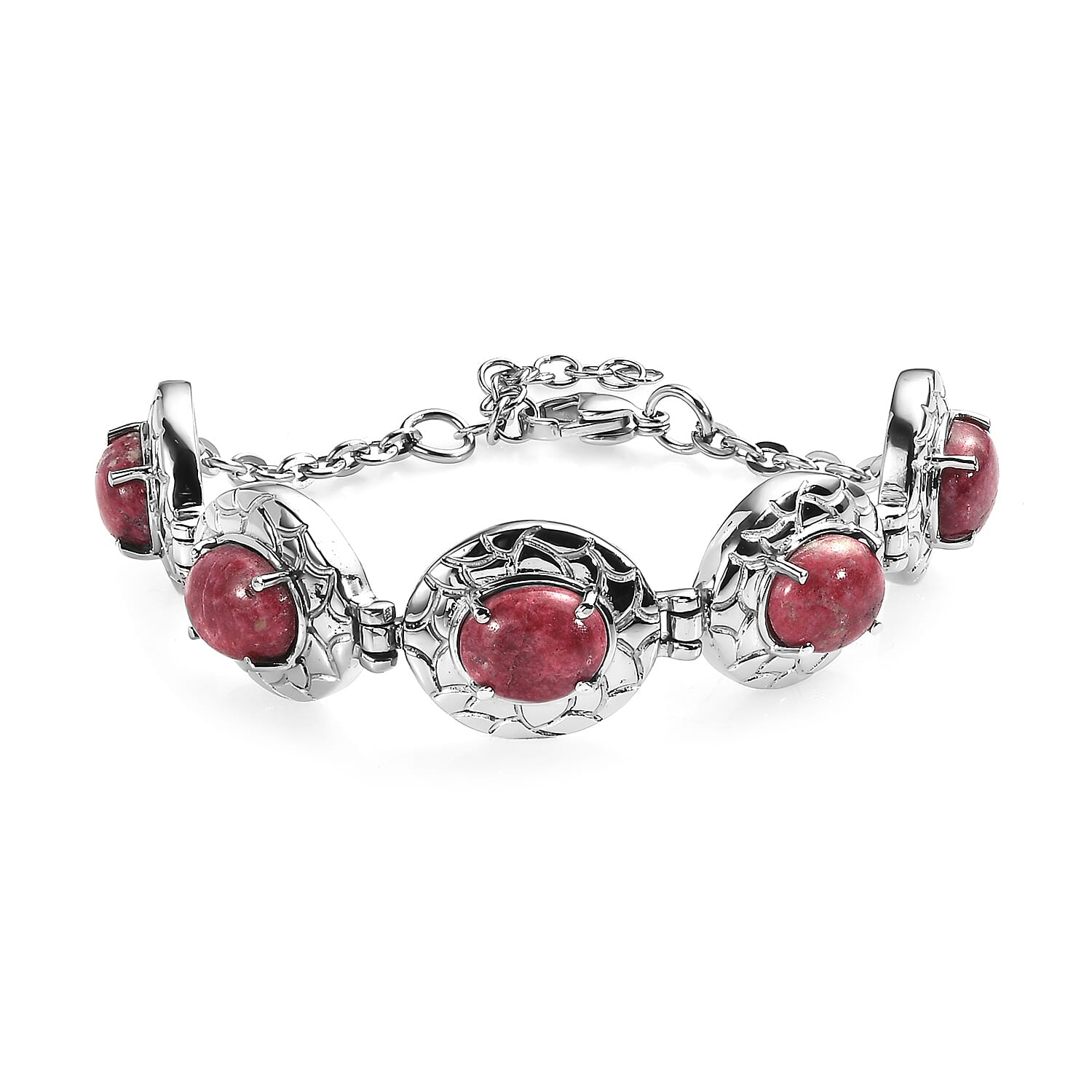 Norwegian Thulite Bracelet in Stainless Steel (6.50 In) 16.65 ctw