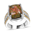 Unakite Solitaire Ring in 14K YG Over and Platinum Over Copper with Magnet (Size 10.0) 6.85 ctw - Sticky add to cart bar