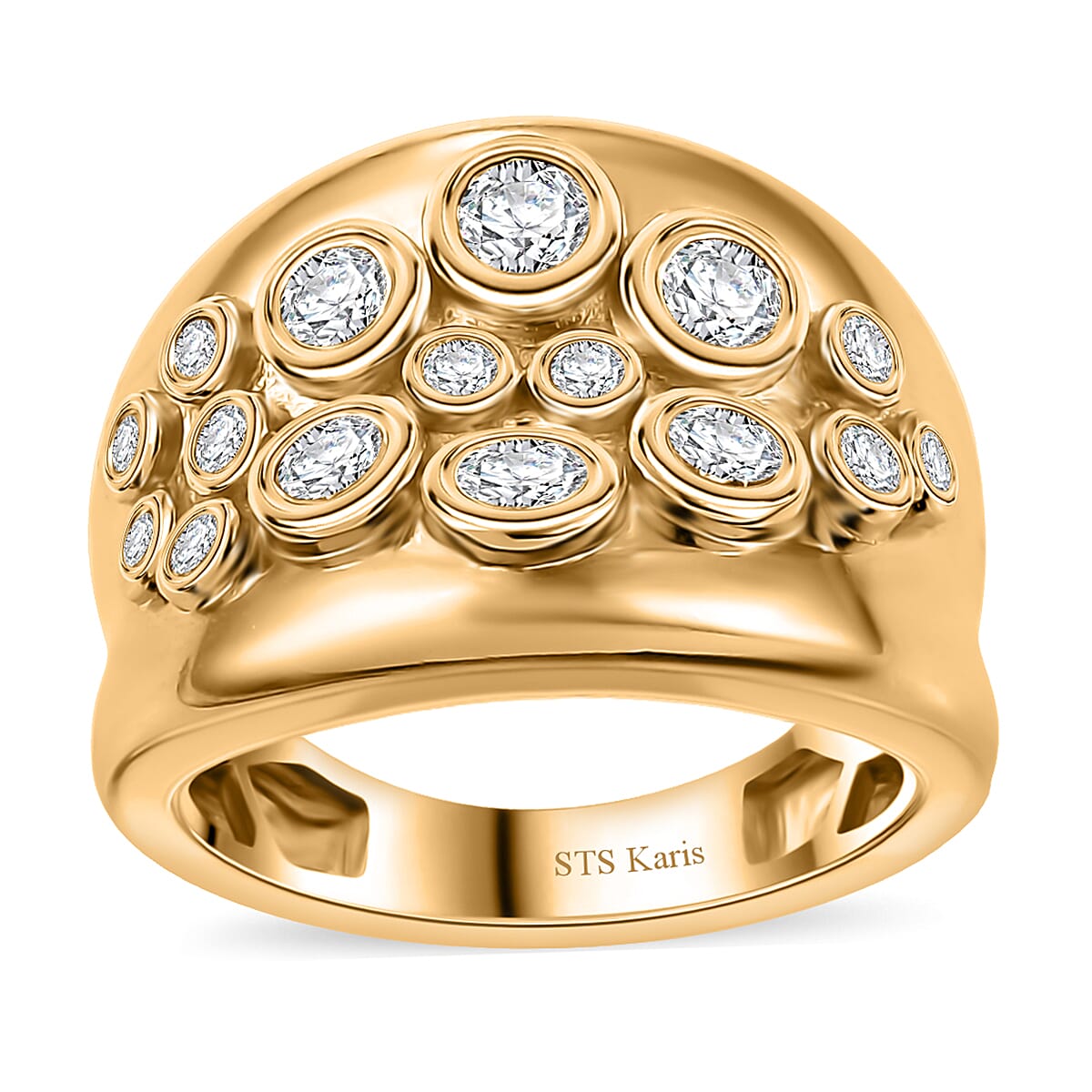 Karis Karis White Zircon Ring in 18K YG Plated (Size 9.0) 1.25 ctw