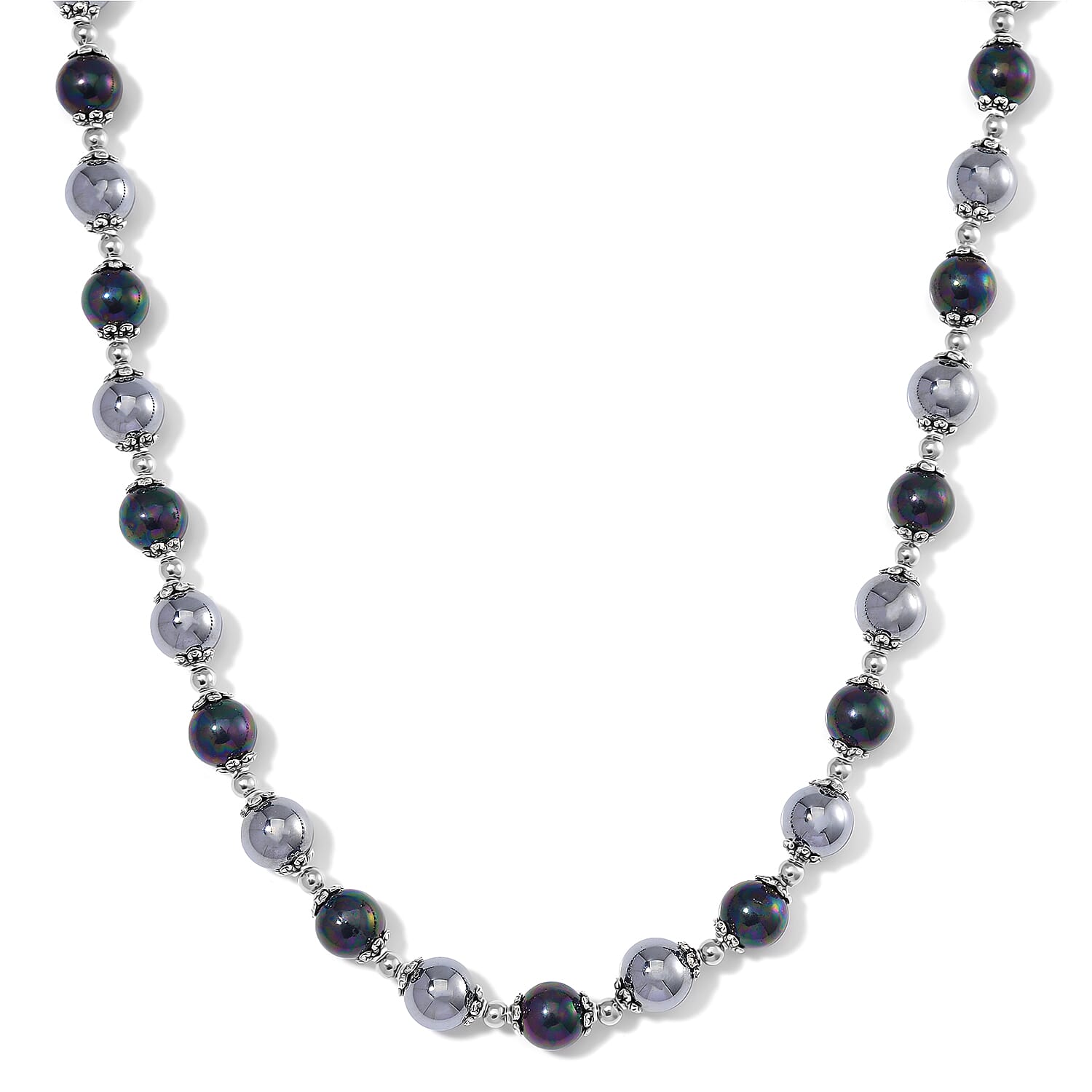 Terahertz, Peacock Color Shell Pearl Necklace (20-22 Inches) in Stainless Steel 50.00 ctw