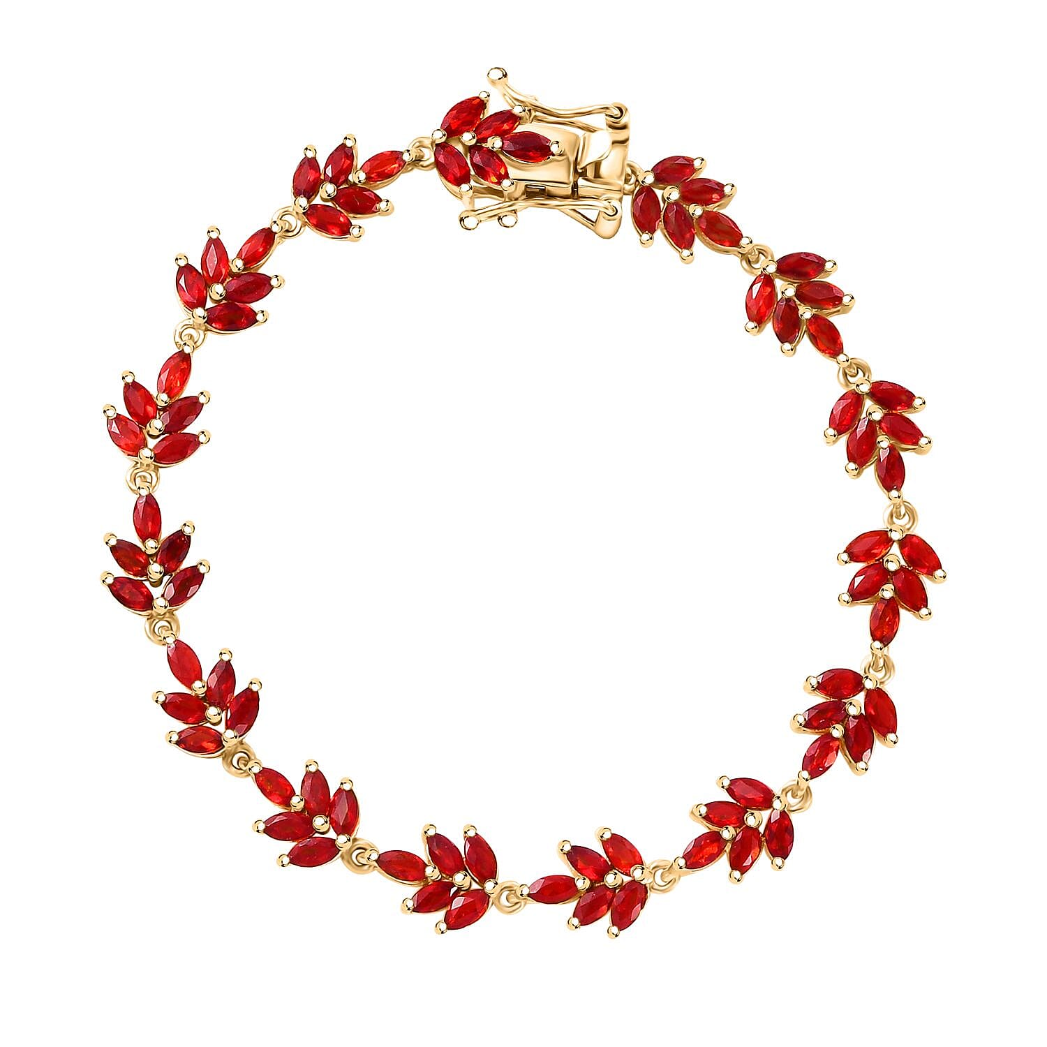 Mexican Cherry Fire Opal 4.00 ctw Floral Bracelet in 18K Vermeil Yellow Gold Over Sterling Silver (6.50 In)