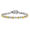 Madagascar Yellow Sapphire, Moissanite Flower Bracelet in Rhodium Over Sterling Silver (6.50 In) 8.35 ctw - Sticky add to cart bar