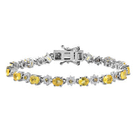 Madagascar Yellow Sapphire, Moissanite Flower Bracelet in Rhodium Over Sterling Silver (6.50 In) 8.35 ctw