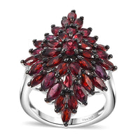 Premium Anthill Garnet 5.60 ctw Elongated Floral Ring in Rhodium Over Sterling Silver