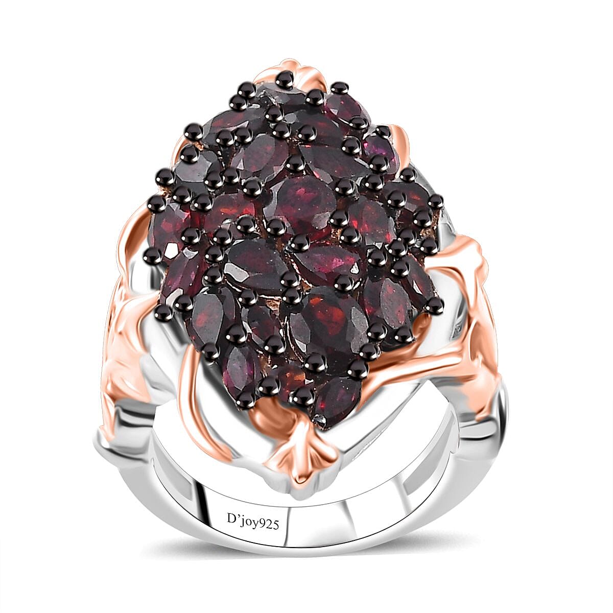 Premium Anthill Garnet 5.60 ctw Crimson Vine Flame Ring in Vermeil RG and Rhodium Over Sterling Silver