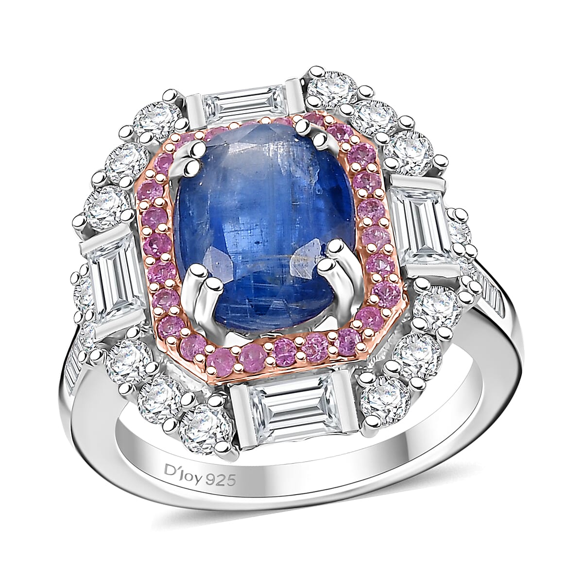 Kashmir Kyanite and Multi Gemstone 5.90 ctw Royal Elegance Ring in Rhodium Over Sterling Silver