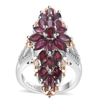 Anthill Garnet, White Zircon Elongated Ring in Vermeil RG and Rhodium Over Sterling Silver (Size 10.0) 4.65 ctw