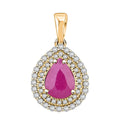 Certified & Appraised Luxoro AAA Mozambique Ruby and G-H I2 Diamond 2.15 ctw Double Halo Pendant without Chain in 14K Yellow Gold - Sticky add to cart bar