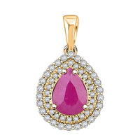 Certified & Appraised Luxoro AAA Mozambique Ruby and G-H I2 Diamond 2.15 ctw Double Halo Pendant without Chain in 14K Yellow Gold