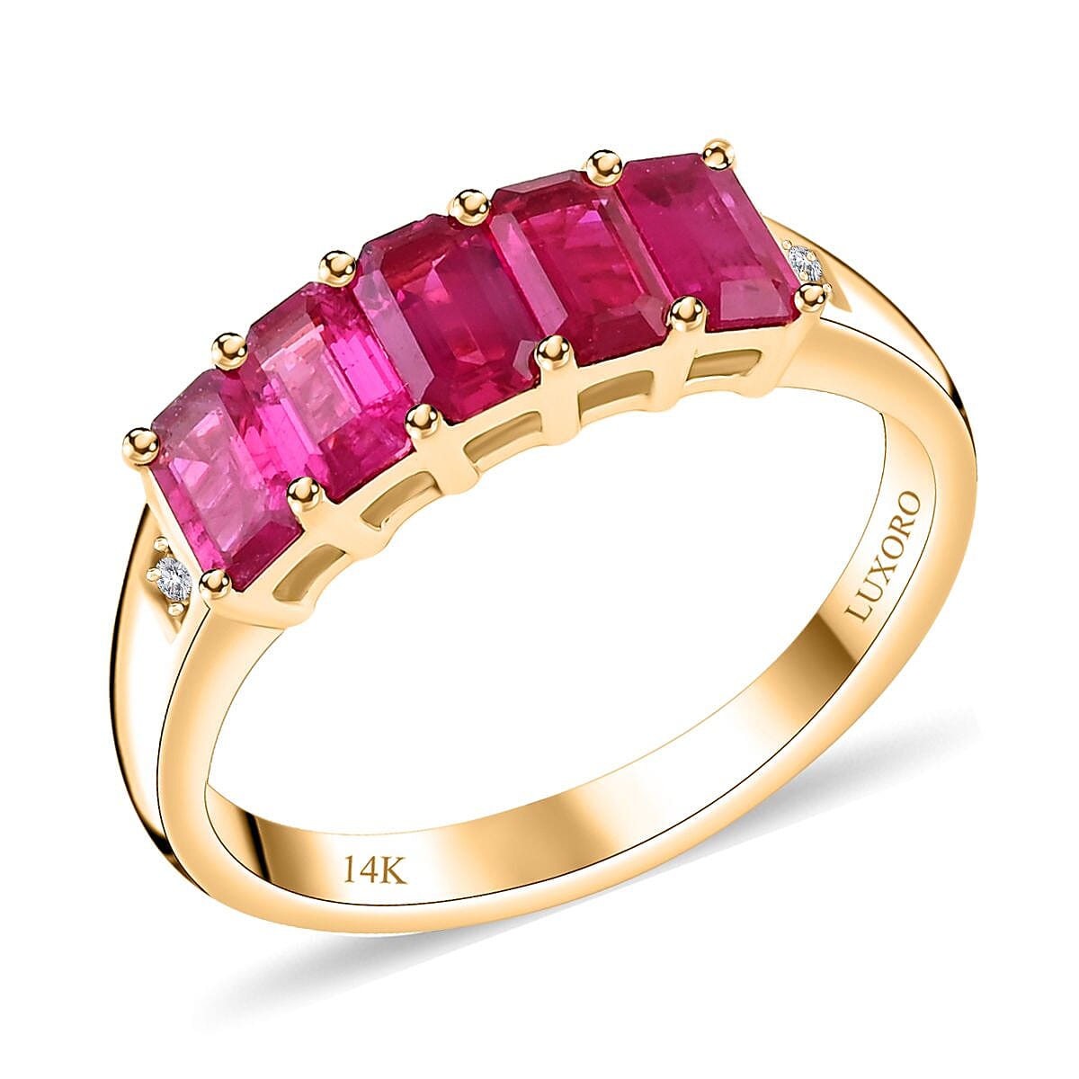 Certified & Appraised Luxoro 14K Yellow Gold AAA Montepuez Ruby, Diamond (G-H, I2) Ring (Size 10.0) 1.50 ctw