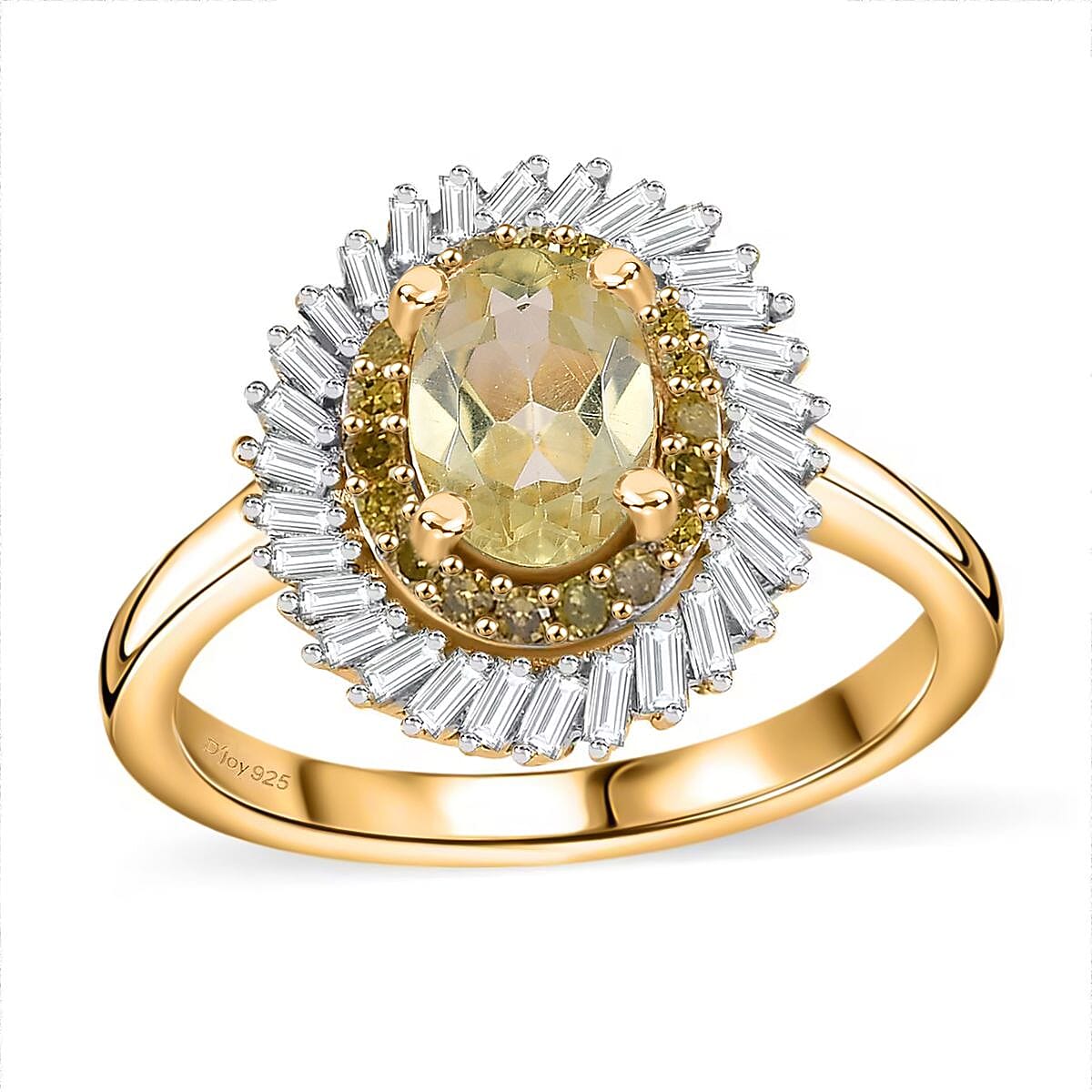 Premium Yellow Apatite, Yellow Diamond (IR), Diamond (0.33 cts) Ring in 18K Vermeil YG Over Sterling Silver (Size 10.0) 1.25 ctw