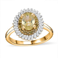 Premium Yellow Apatite, Yellow Diamond (IR), Diamond (0.33 cts) Ring in 18K Vermeil YG Over Sterling Silver (Size 10.0) 1.25 ctw