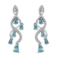 D'Joy Premium Betroka Blue and Lagoon Apatite and White Zircon 2.35 ctw Chandelier Earrings in Rhodium Over Sterling Silver