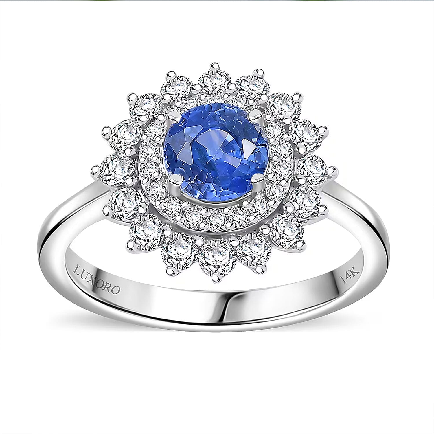 Certified & Appraised Luxoro 14K White Gold AAA Blue Sapphire, Diamond (G-H, I2) (0.66 cts) Floral Ring (Size 10.0) 1.86 ctw