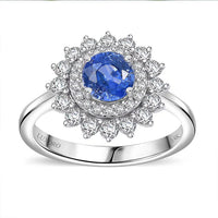 Certified & Appraised Luxoro 14K White Gold AAA Blue Sapphire, Diamond (G-H, I2) (0.66 cts) Floral Ring (Size 10.0) 1.86 ctw
