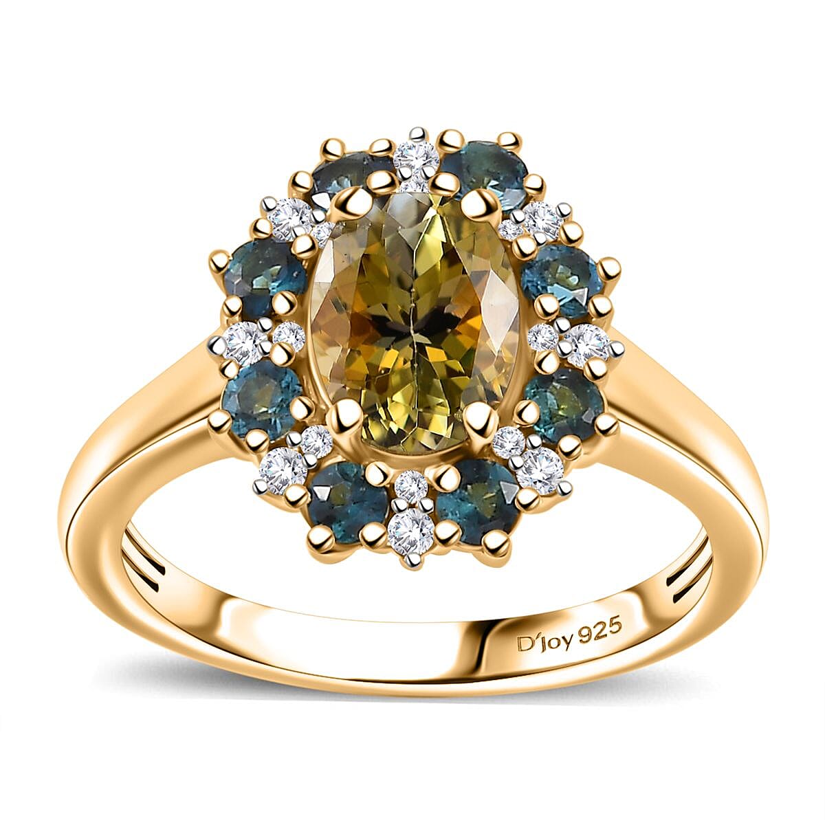 Premium Golden Tanzanite, Multi Gemstone Floral Ring in 18K Vermeil YG Over Sterling Silver (Size 6.0) 2.00 ctw