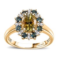 Premium Golden Tanzanite, Multi Gemstone Floral Ring in 18K Vermeil YG Over Sterling Silver (Size 6.0) 2.00 ctw