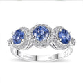 Certified & Appraised 14K White Gold AAA Ceylon Blue Sapphire, Diamond (G-H, I2) (0.42 cts) Triple Halo Ring (Size 7.0) (4.37 g) 2.88 ctw - Sticky add to cart bar